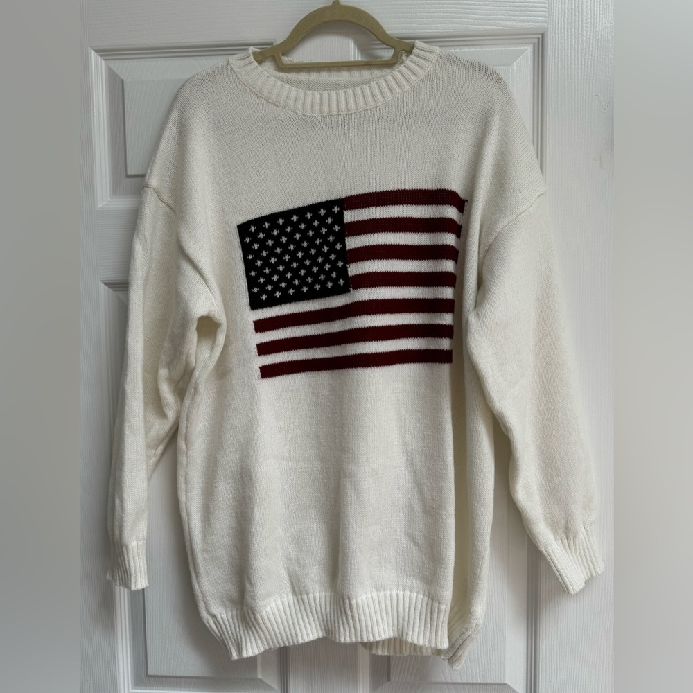 White American Flag Embroidered Stitched Mock Neck Sweatshirt Size Large - Picture 4 of 8